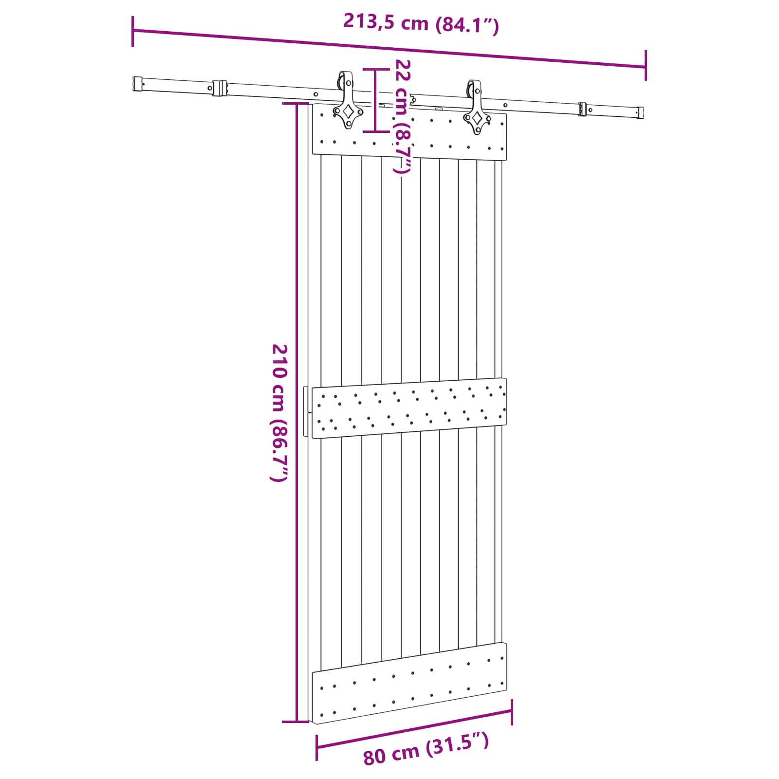 Klizna vrata NARVIK Prirodna i crna 80 x 210 cm (213,5 cm)
