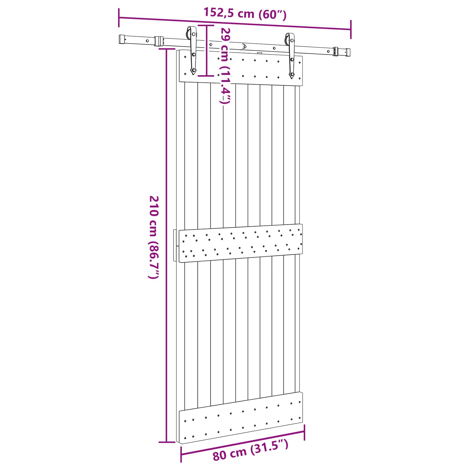 Klizna vrata NARVIK Prirodna i crna 80 x 210 cm (152,5 cm)