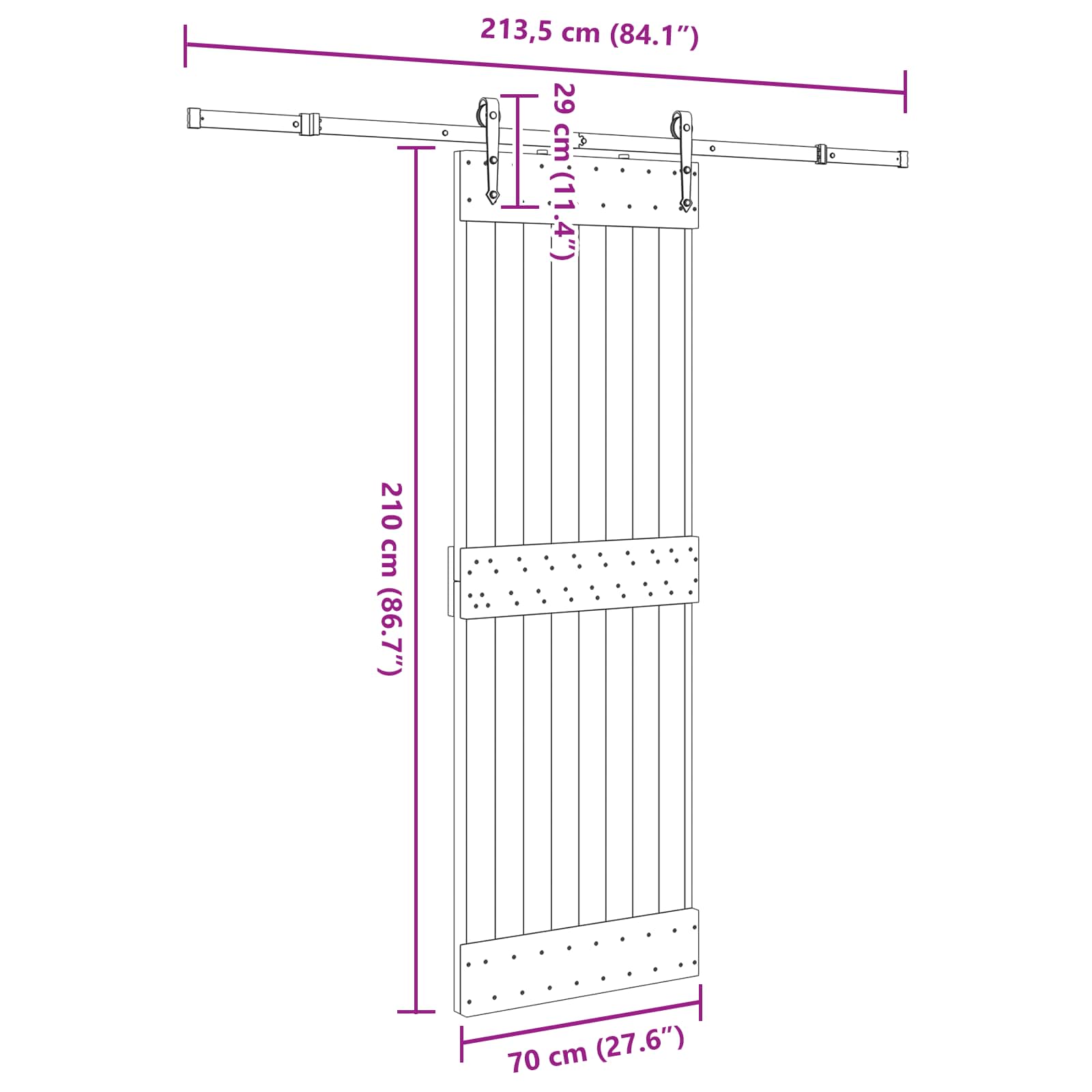 Klizna vrata NARVIK Prirodna i crna 70 x 210 cm (213,5 cm)