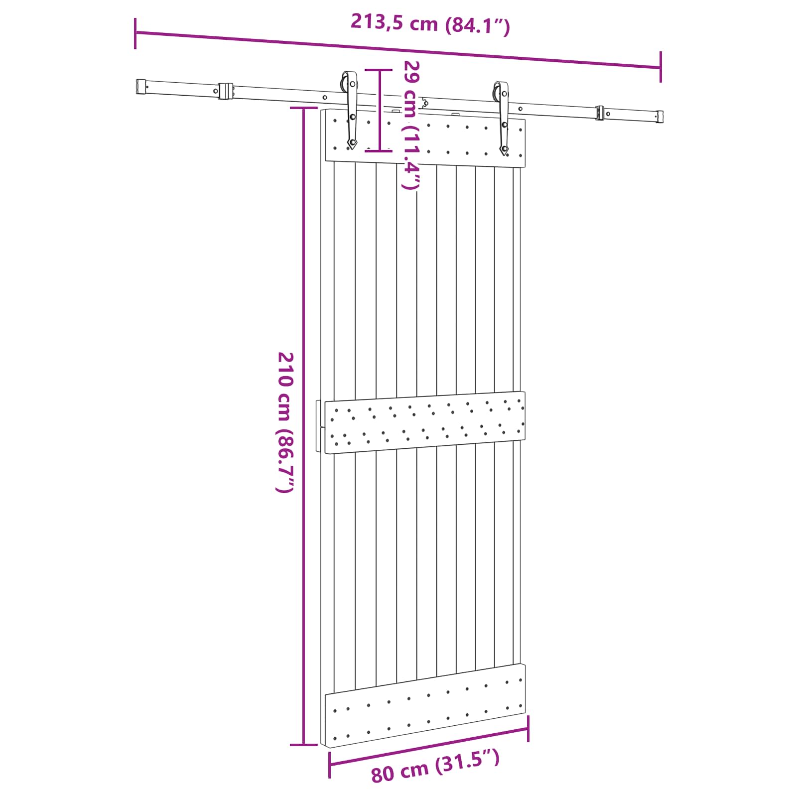 Klizna vrata NARVIK Prirodna i crna 80 x 210 cm (213,5 cm)