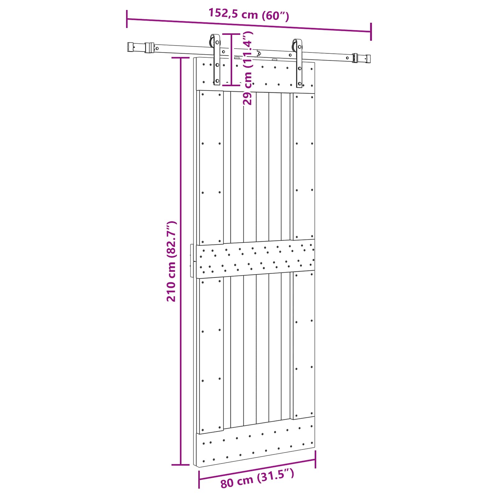 Klizna vrata NARVIK Prirodna i crna 80 x 210 cm (152,5 cm)
