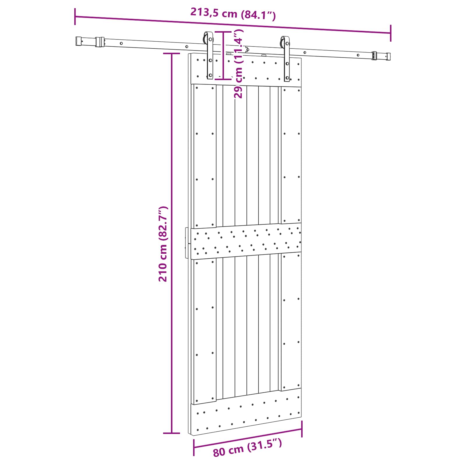 Klizna vrata NARVIK Prirodna i crna 80 x 210 cm (213,5 cm)