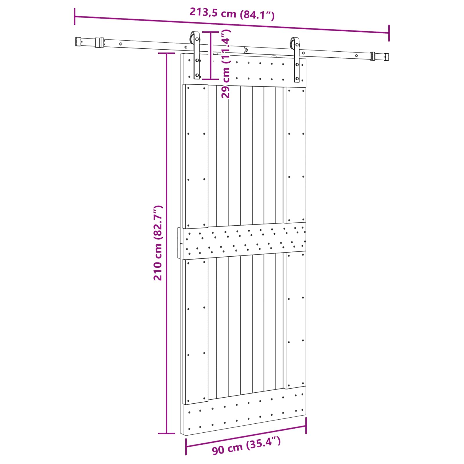 Klizna vrata NARVIK Prirodna i crna 90 x 210 cm (213,5 cm)