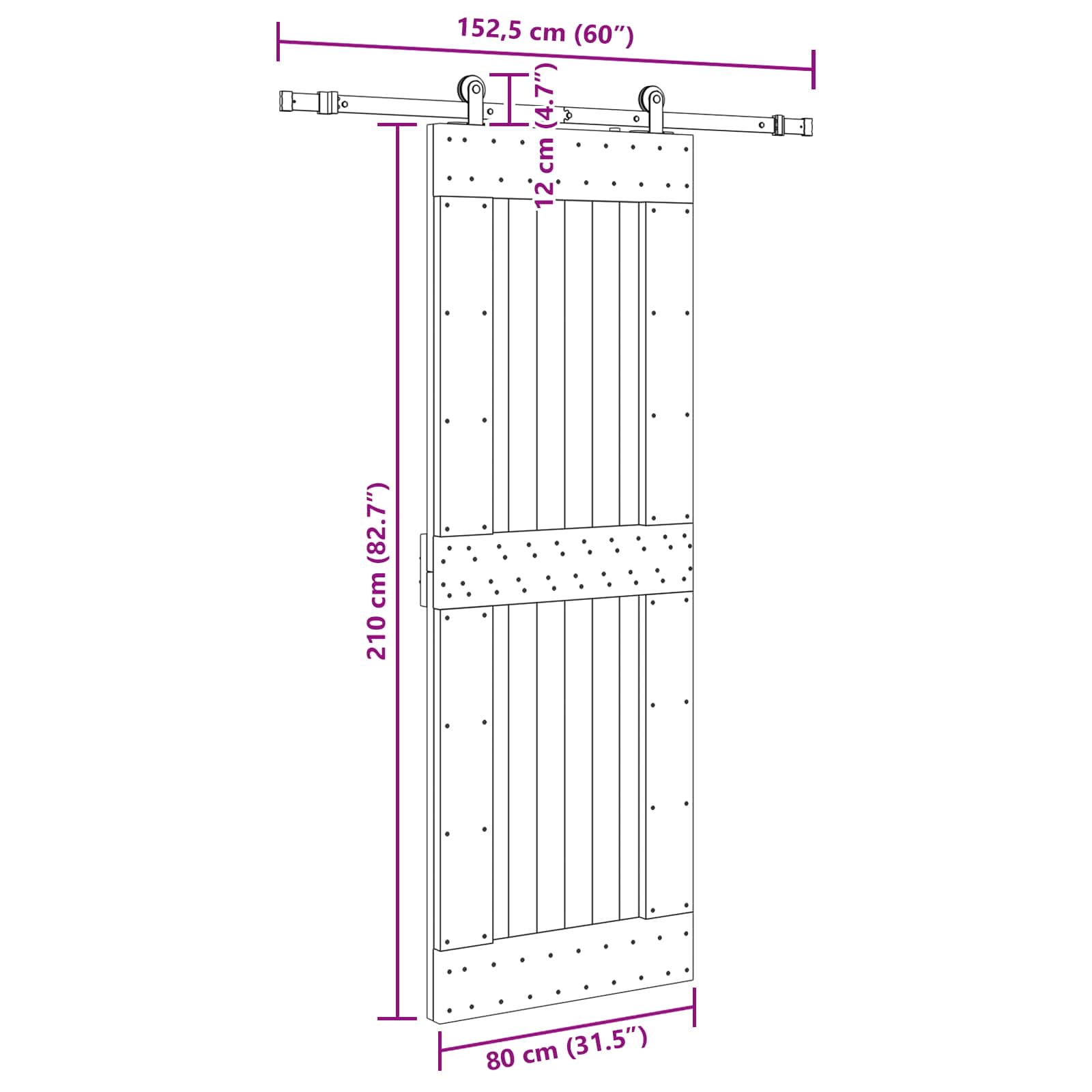 Klizna vrata NARVIK Prirodna i crna 80 x 210 cm (152,5 cm)