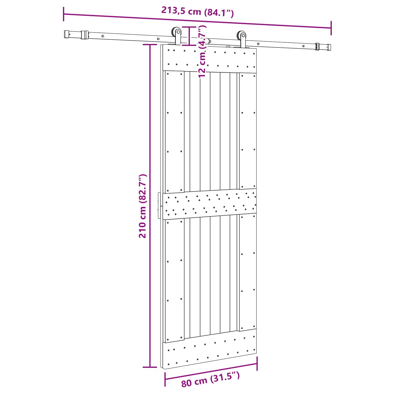 Klizna vrata NARVIK Prirodna i crna 80 x 210 cm (213,5 cm)