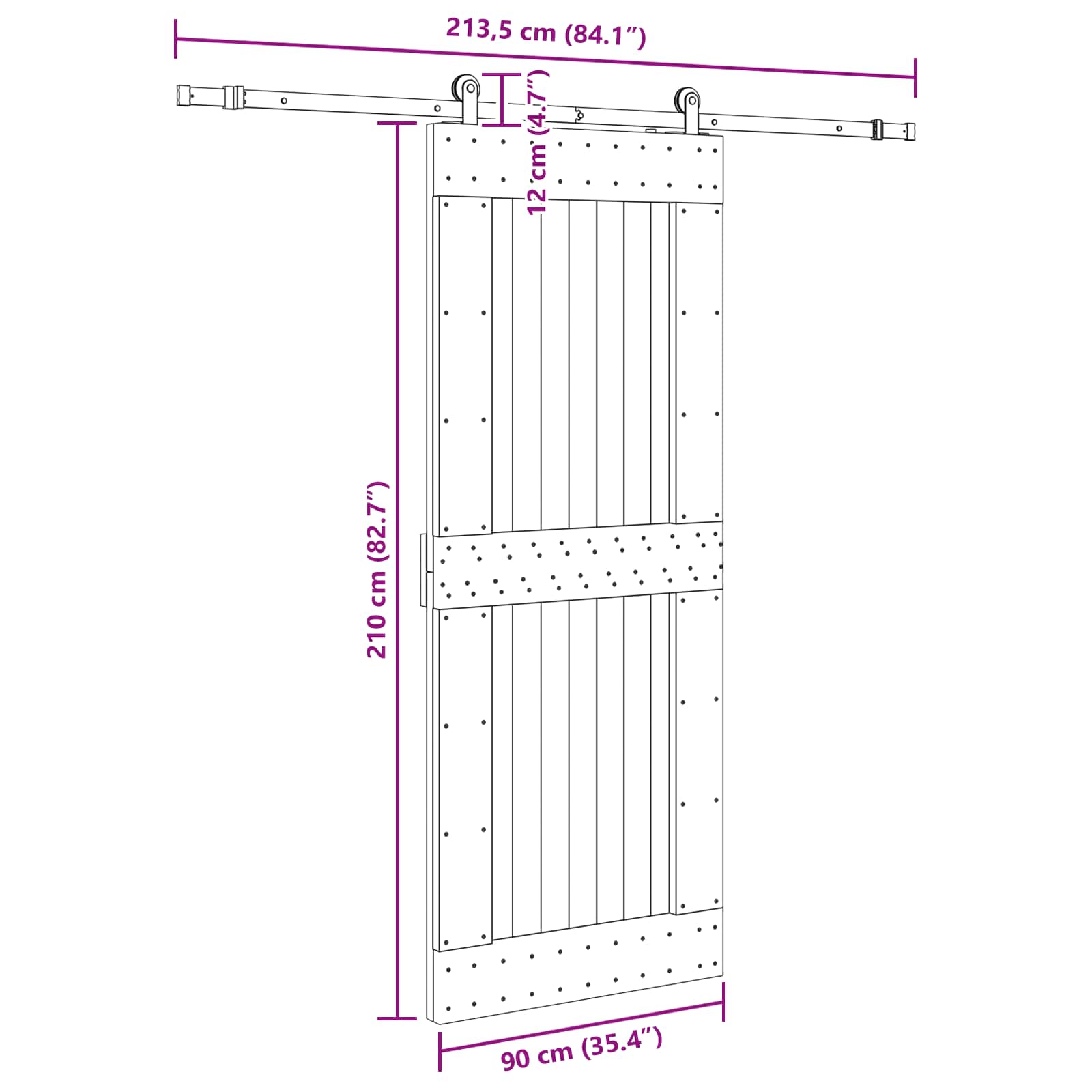 Klizna vrata NARVIK Prirodna i crna 90 x 210 cm (213,5 cm)