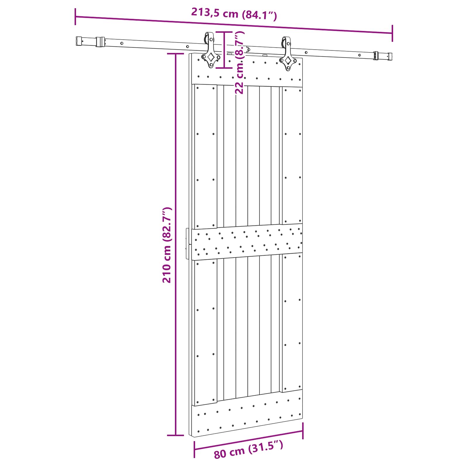 Klizna vrata NARVIK Prirodna i crna 80 x 210 cm (213,5 cm)