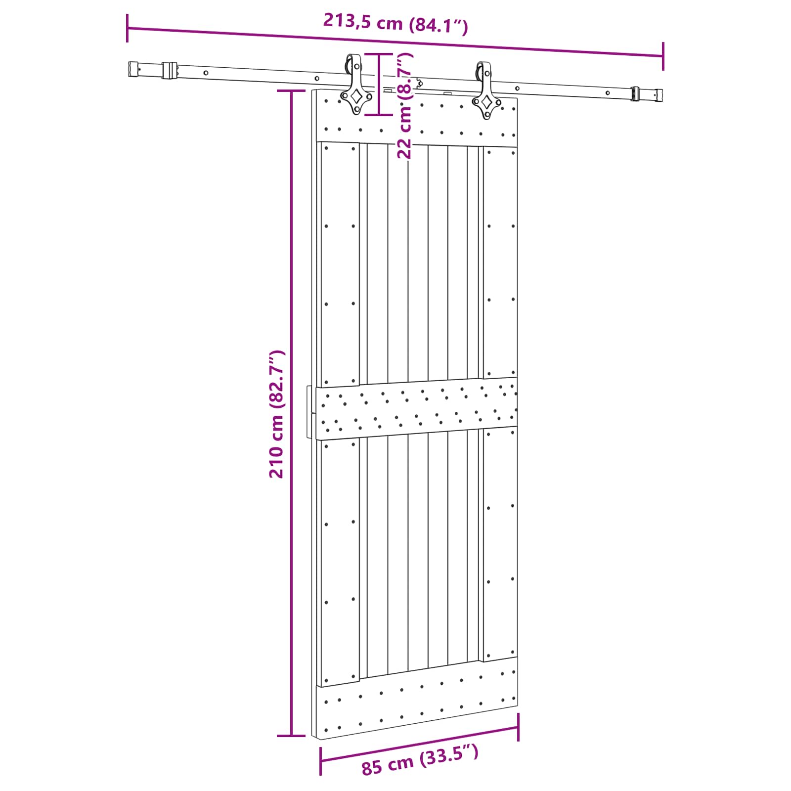 Klizna vrata NARVIK Prirodna i crna 85 x 210 cm (213,5 cm)
