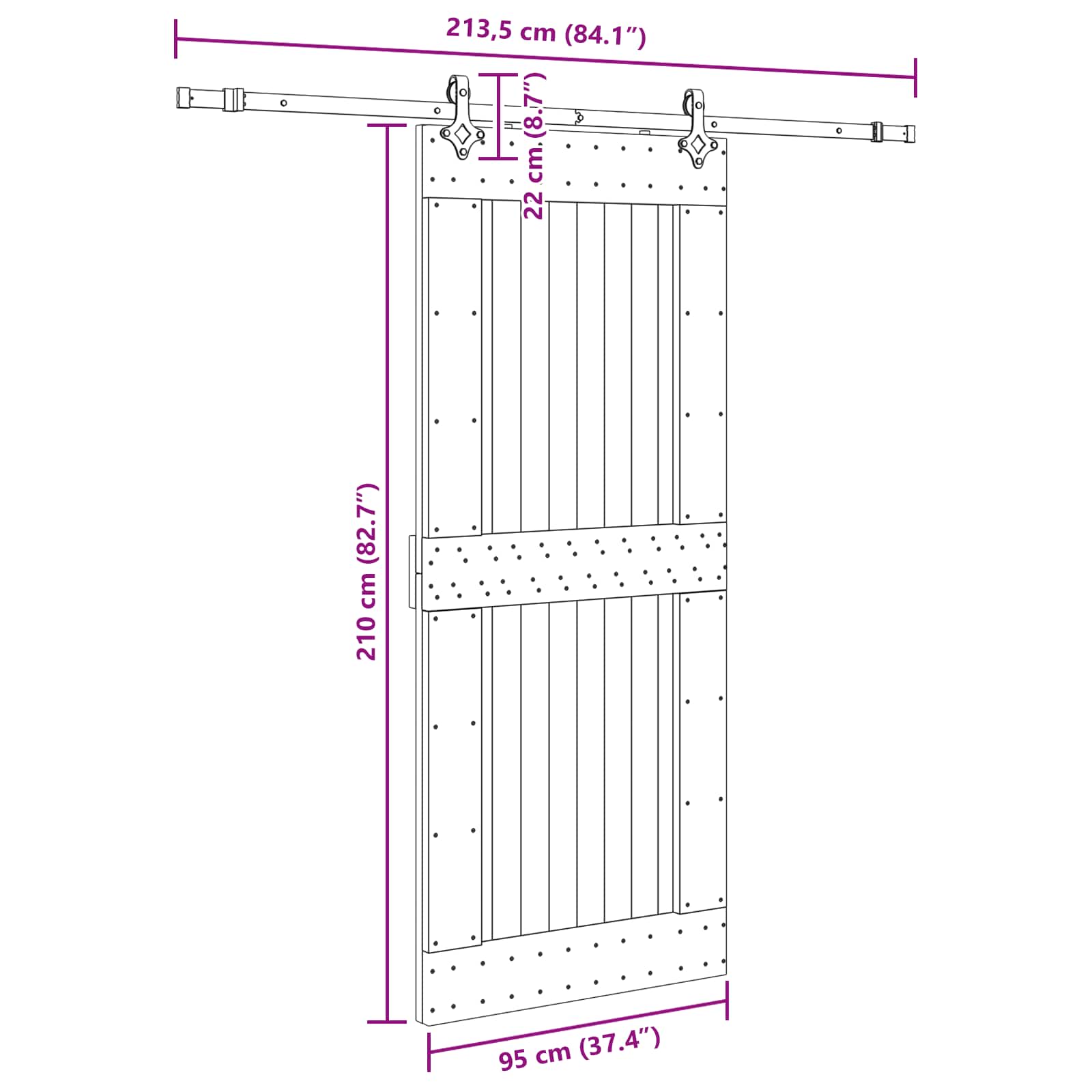 Klizna vrata NARVIK Prirodna i crna 95 x 210 cm (213,5 cm)