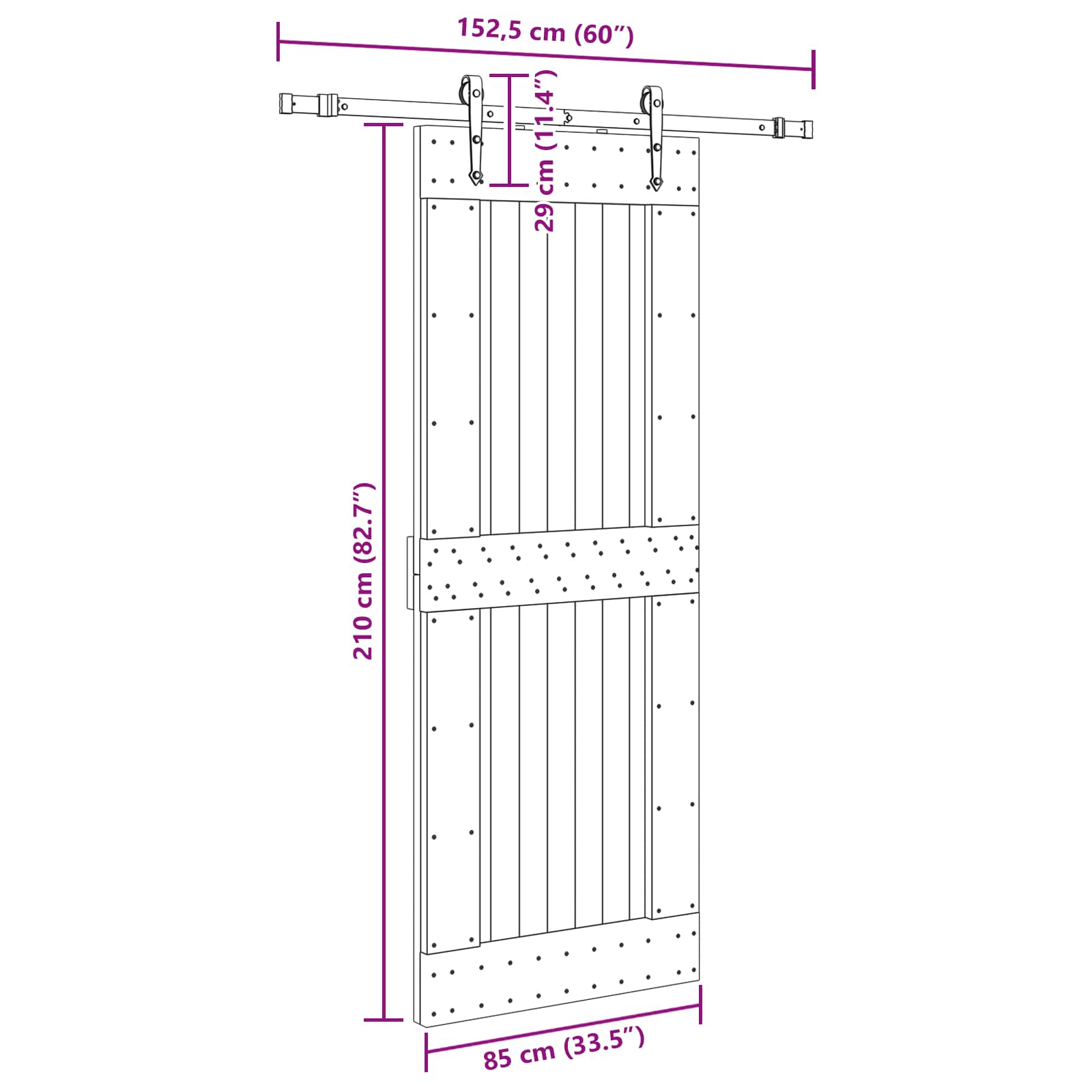 Klizna vrata NARVIK Prirodna i crna 85 x 210 cm (152,5 cm)
