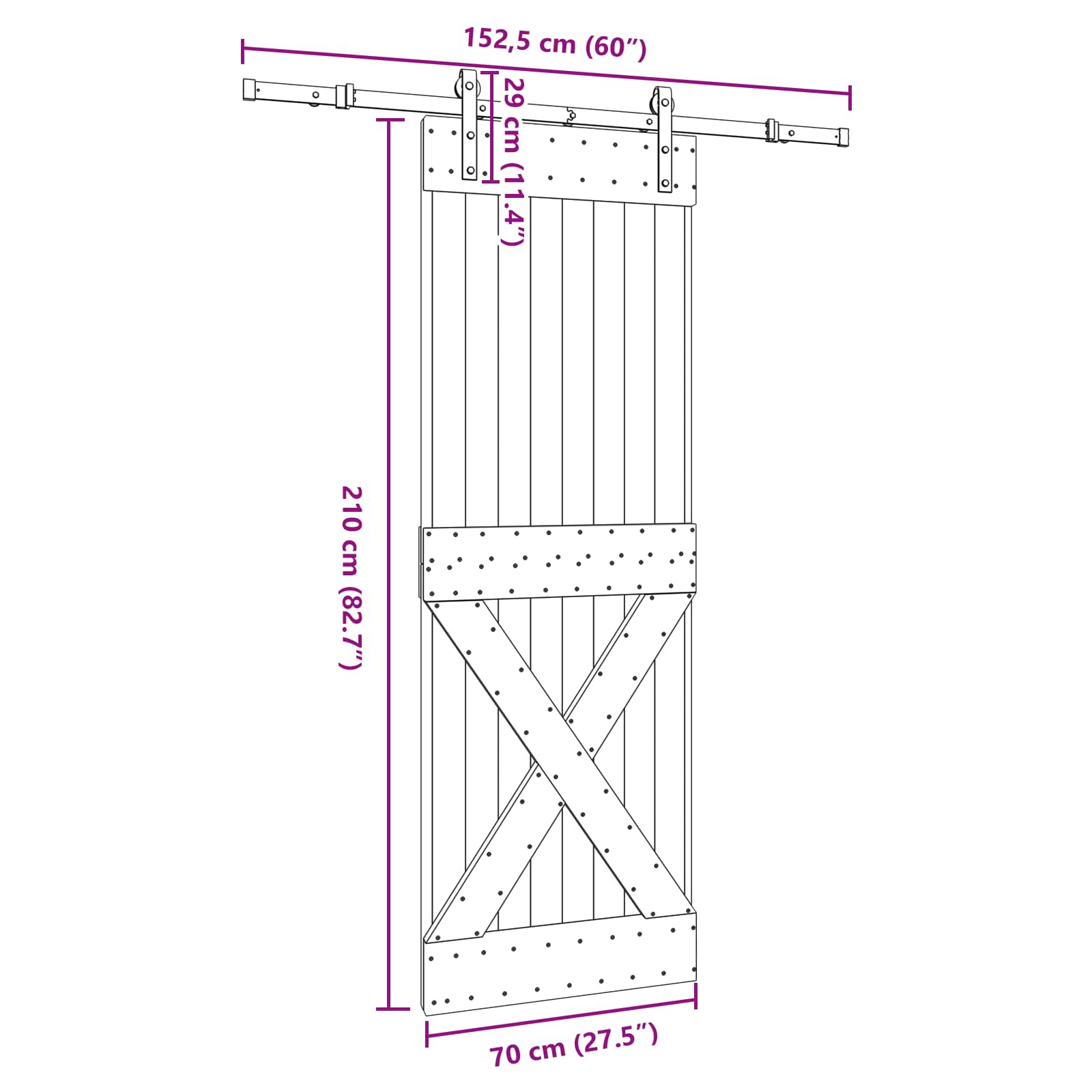 Klizna vrata NARVIK Prirodna i crna 70 x 210 cm (152,5 cm)