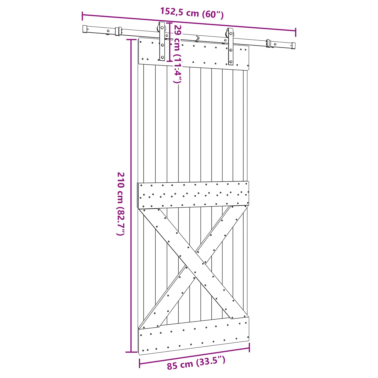 Klizna vrata NARVIK Prirodna i crna 85 x 210 cm (152,5 cm)