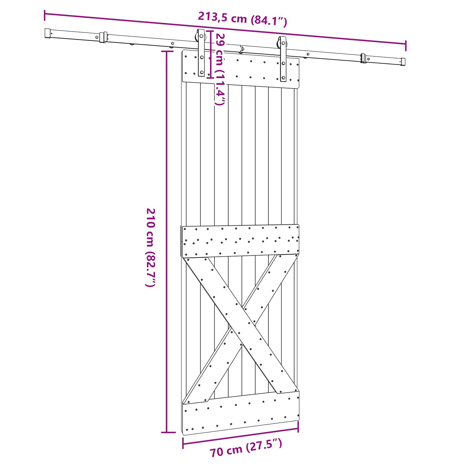 Klizna vrata NARVIK Prirodna i crna 70 x 210 cm (213,5 cm)
