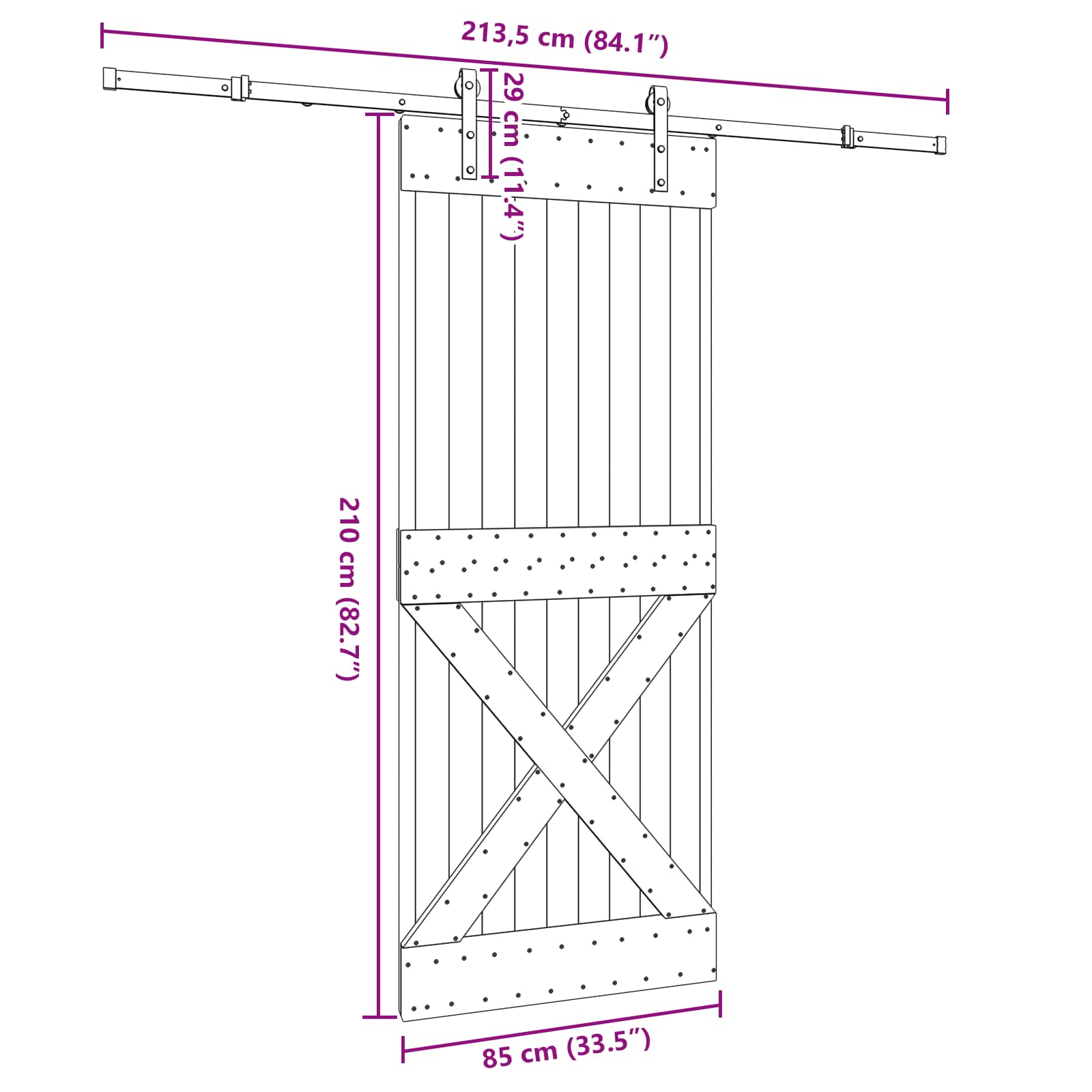 Klizna vrata NARVIK Prirodna i crna 85 x 210 cm (213,5 cm)