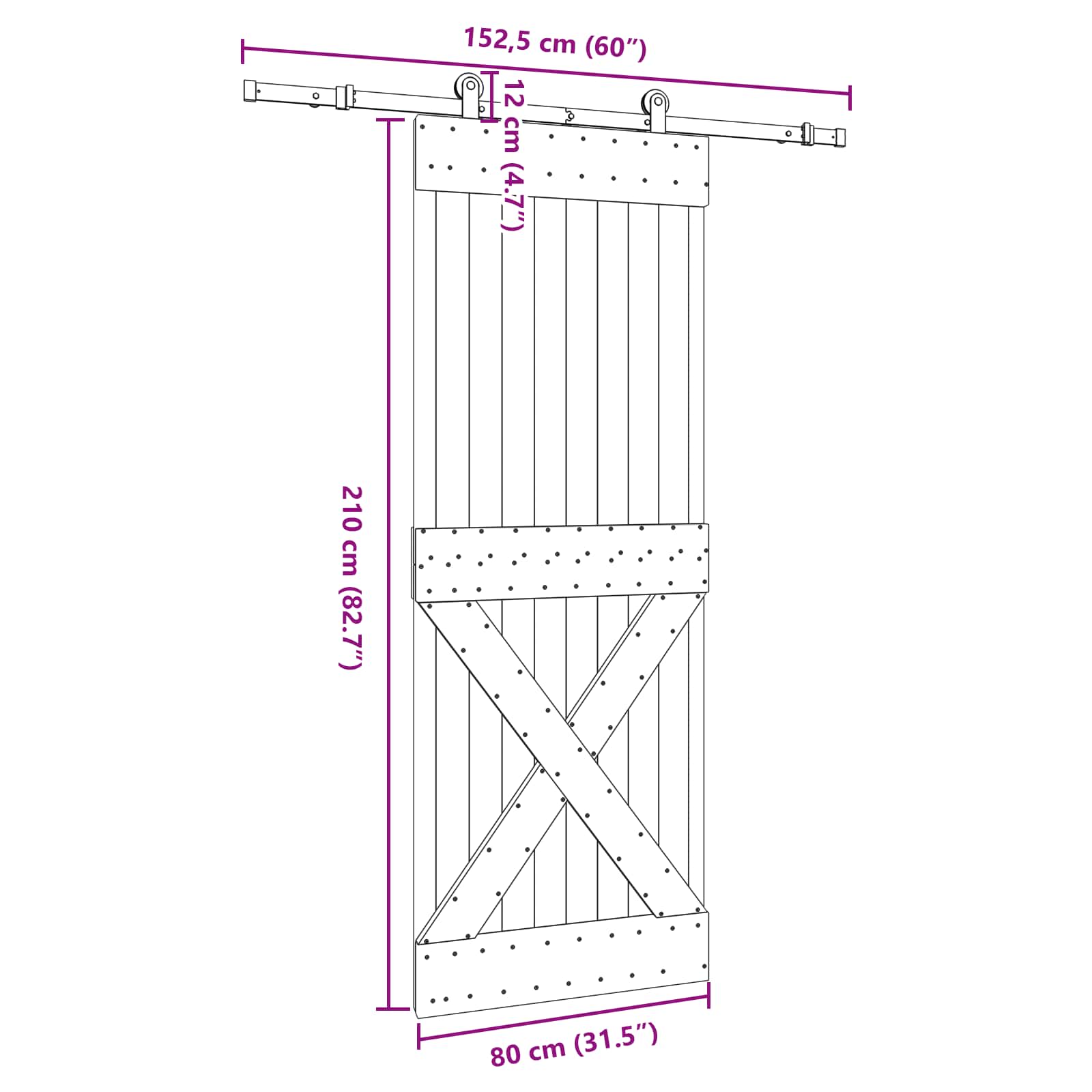 Klizna vrata NARVIK Prirodna i crna 80 x 210 cm (152,5 cm)