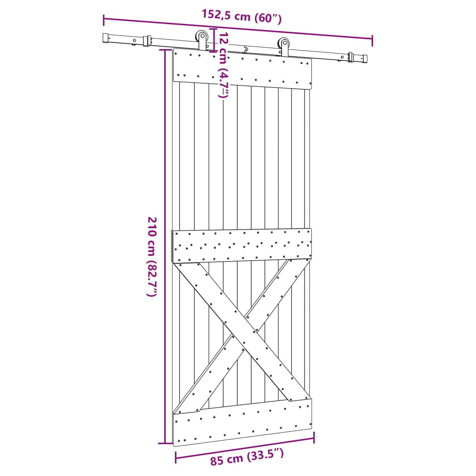Klizna vrata NARVIK Prirodna i crna 85 x 210 cm (152,5 cm)