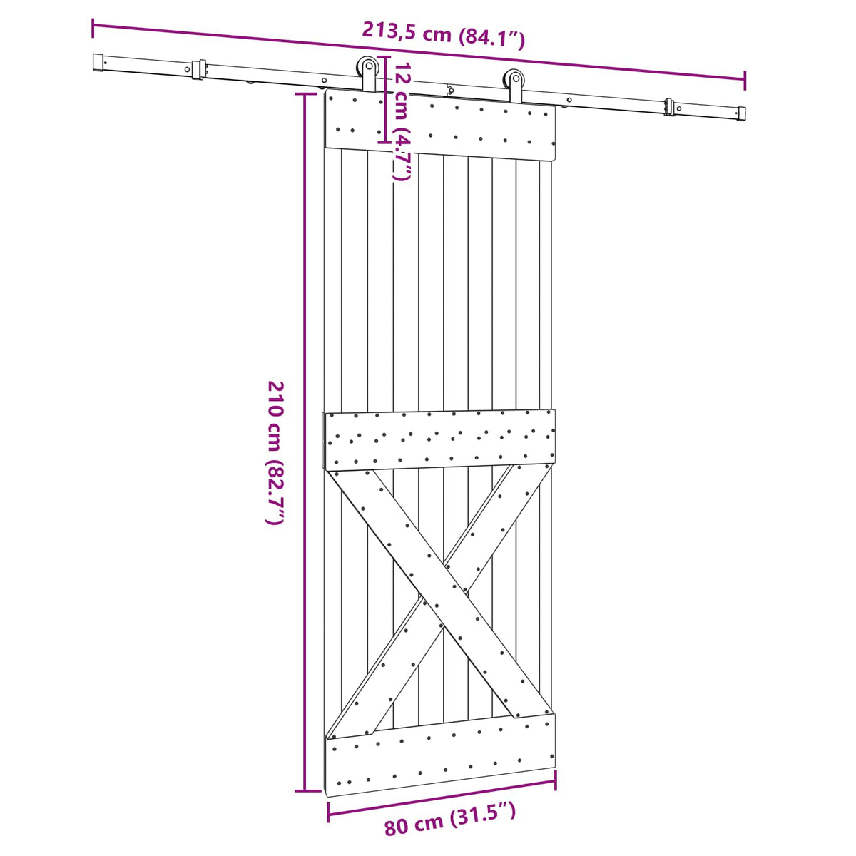 Klizna vrata NARVIK Prirodna i crna 80 x 210 cm (213,5 cm)