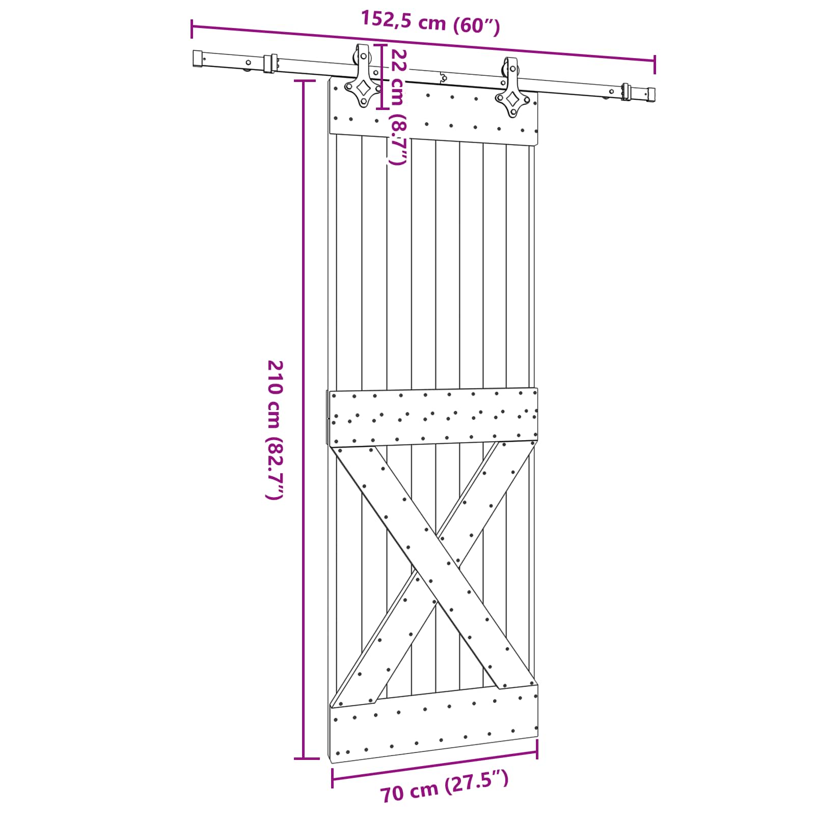 Klizna vrata NARVIK Prirodna i crna 70 x 210 cm (152,5 cm)