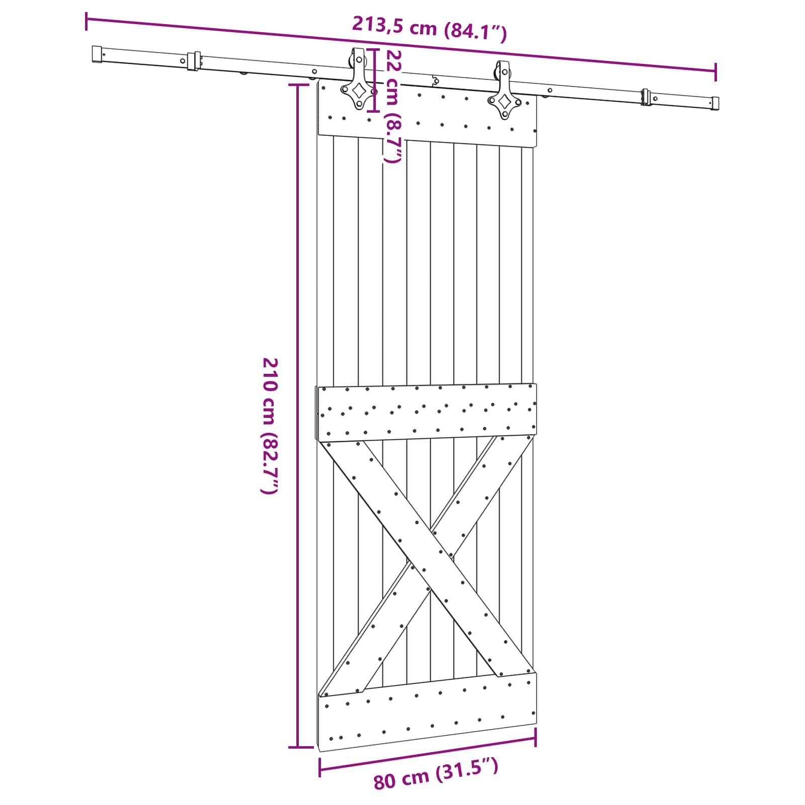 Klizna vrata NARVIK Prirodna i crna 80 x 210 cm (213,5 cm)