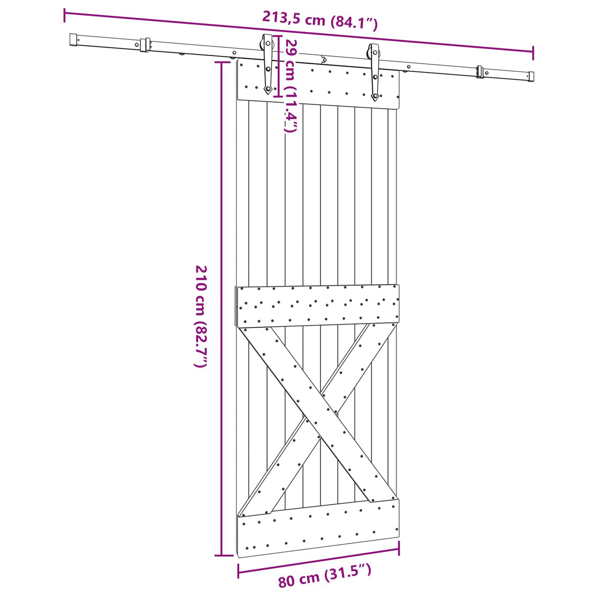 Klizna vrata NARVIK Prirodna i crna 80 x 210 cm (213,5 cm)
