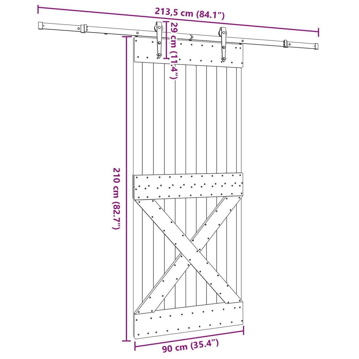 Klizna vrata NARVIK Prirodna i crna 90 x 210 cm (213,5 cm)