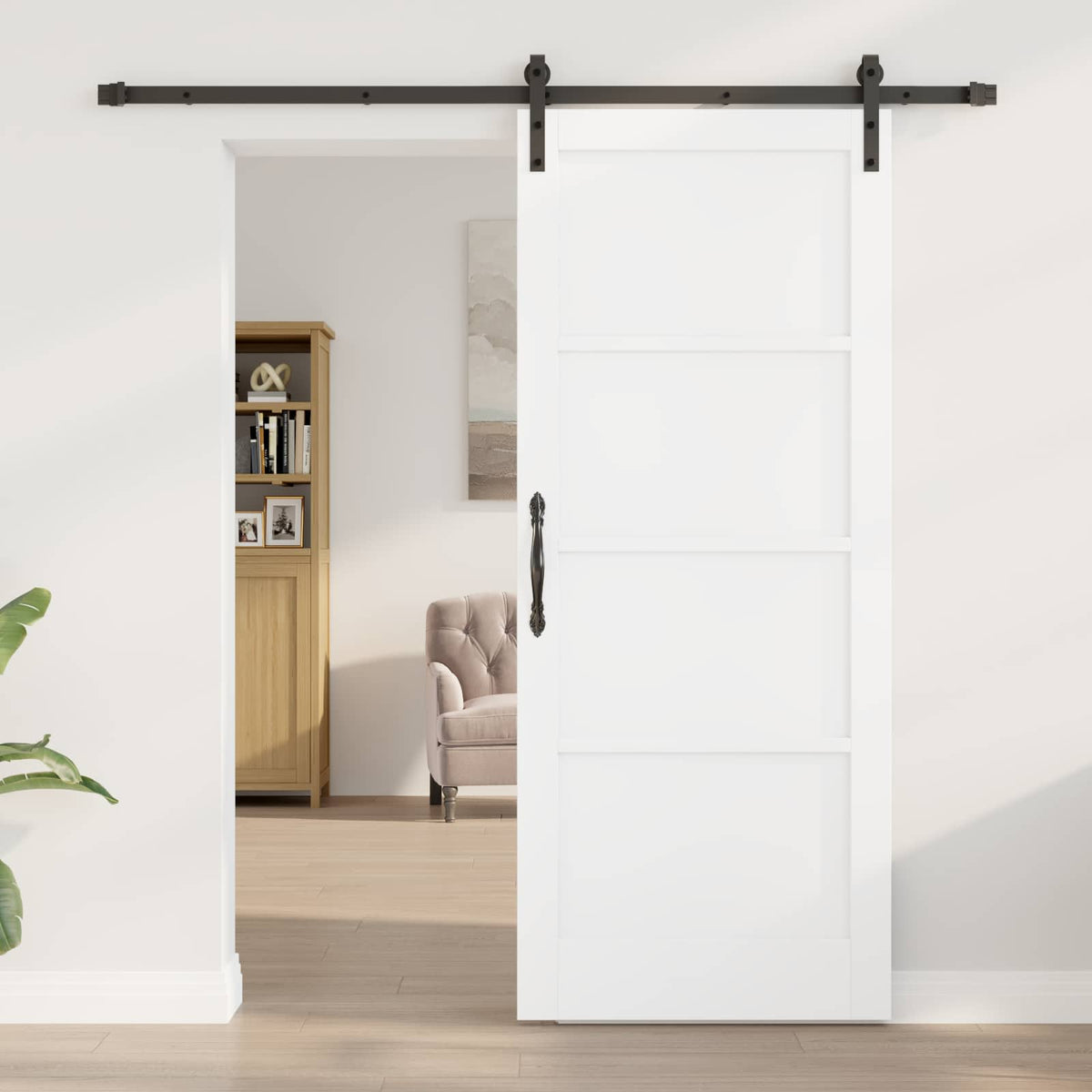 Klizna vrata 83 x 202 cm Masivna borovina Bijela i crna