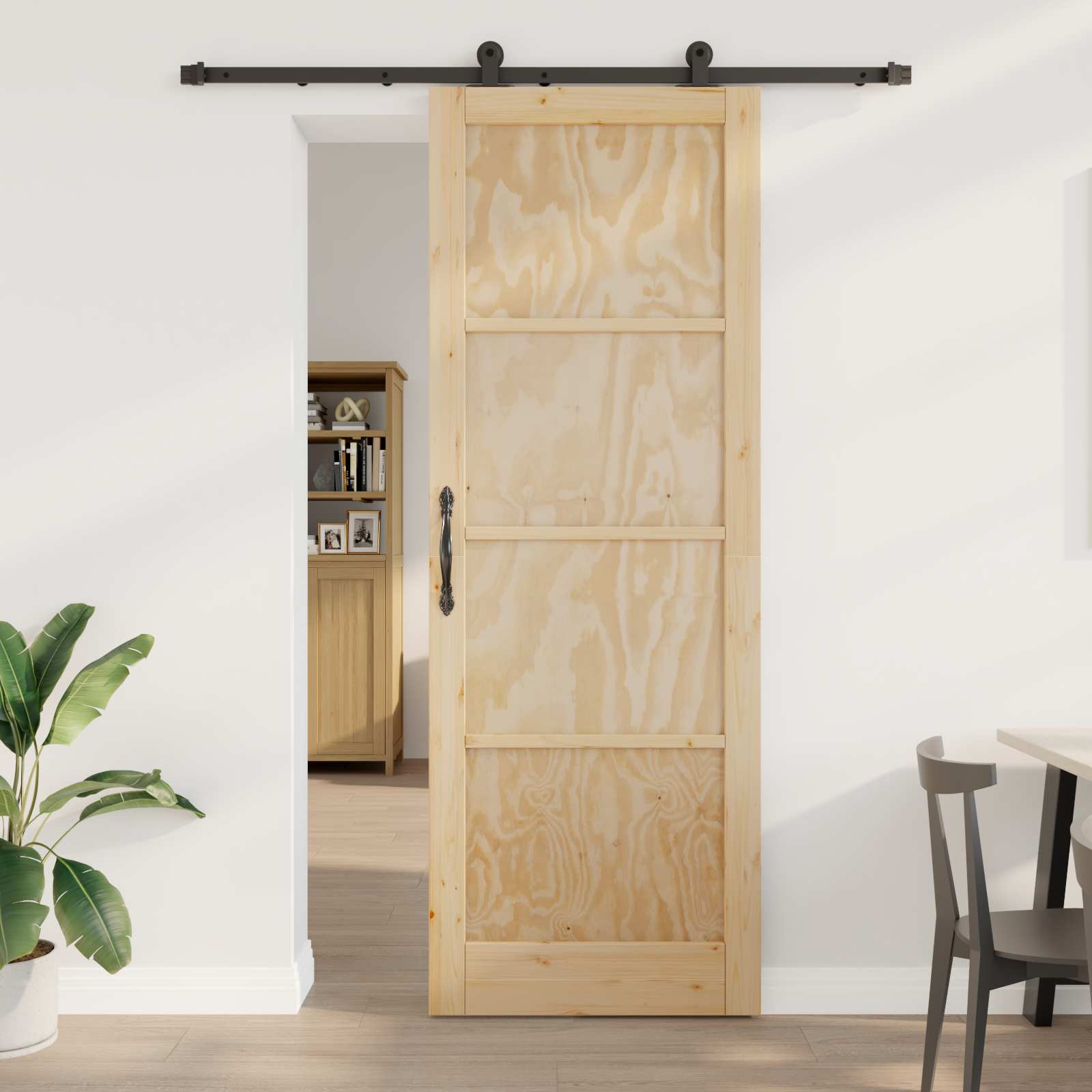 Klizna vrata Prirodna i crna 83 x 232 cm Masivna borovina