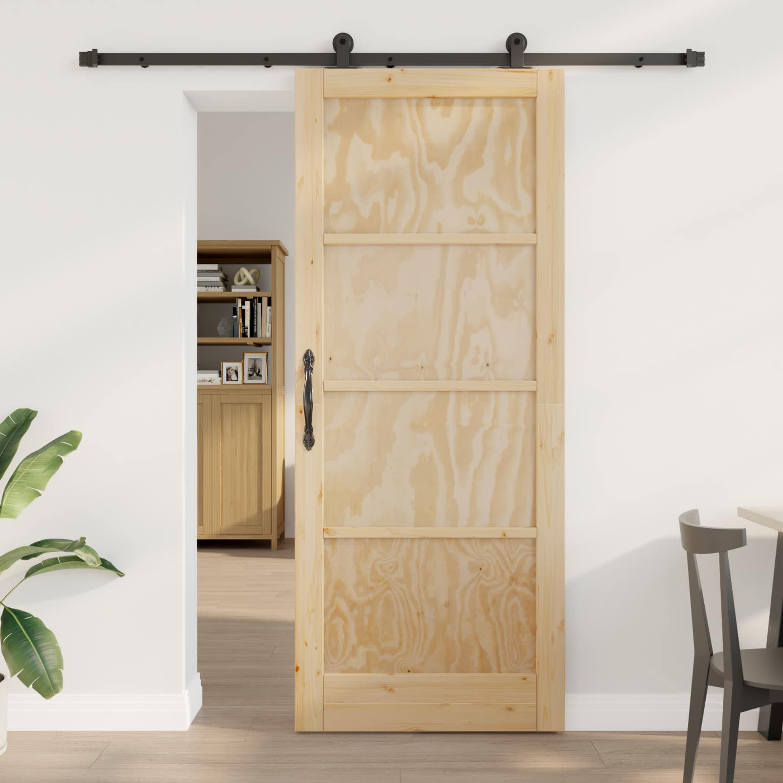 Klizna vrata Prirodna i crna 86 x 211 cm Masivna borovina