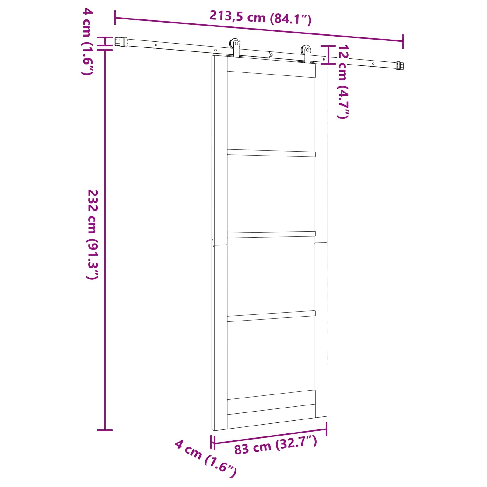 Klizna vrata ORKDAL Bijela 83 x 232 cm Masivna borovina
