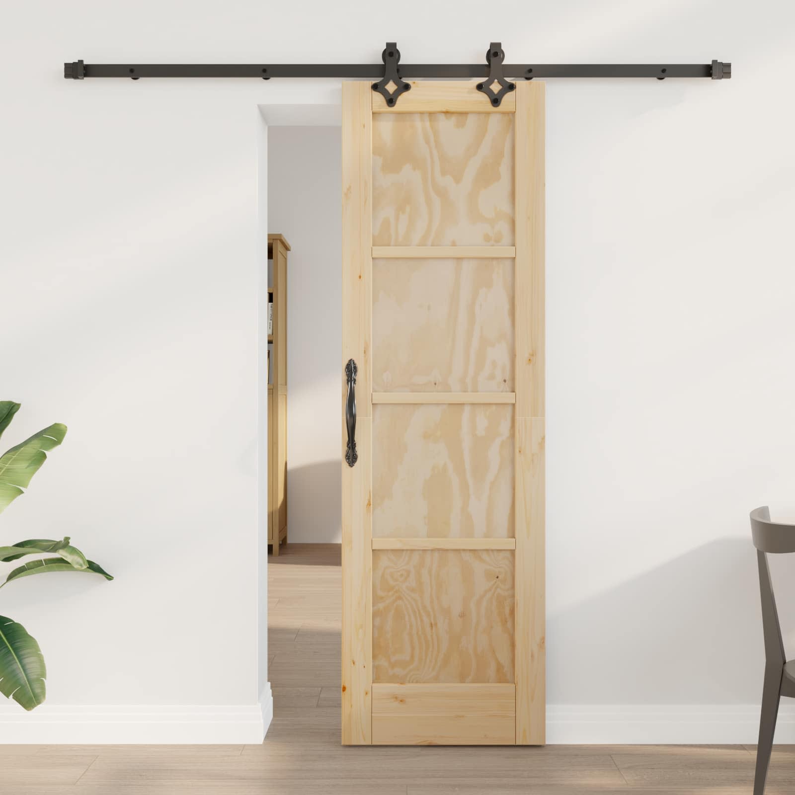 Klizna vrata Prirodna i crna 61 x 198,5 cm Masivna borovina
