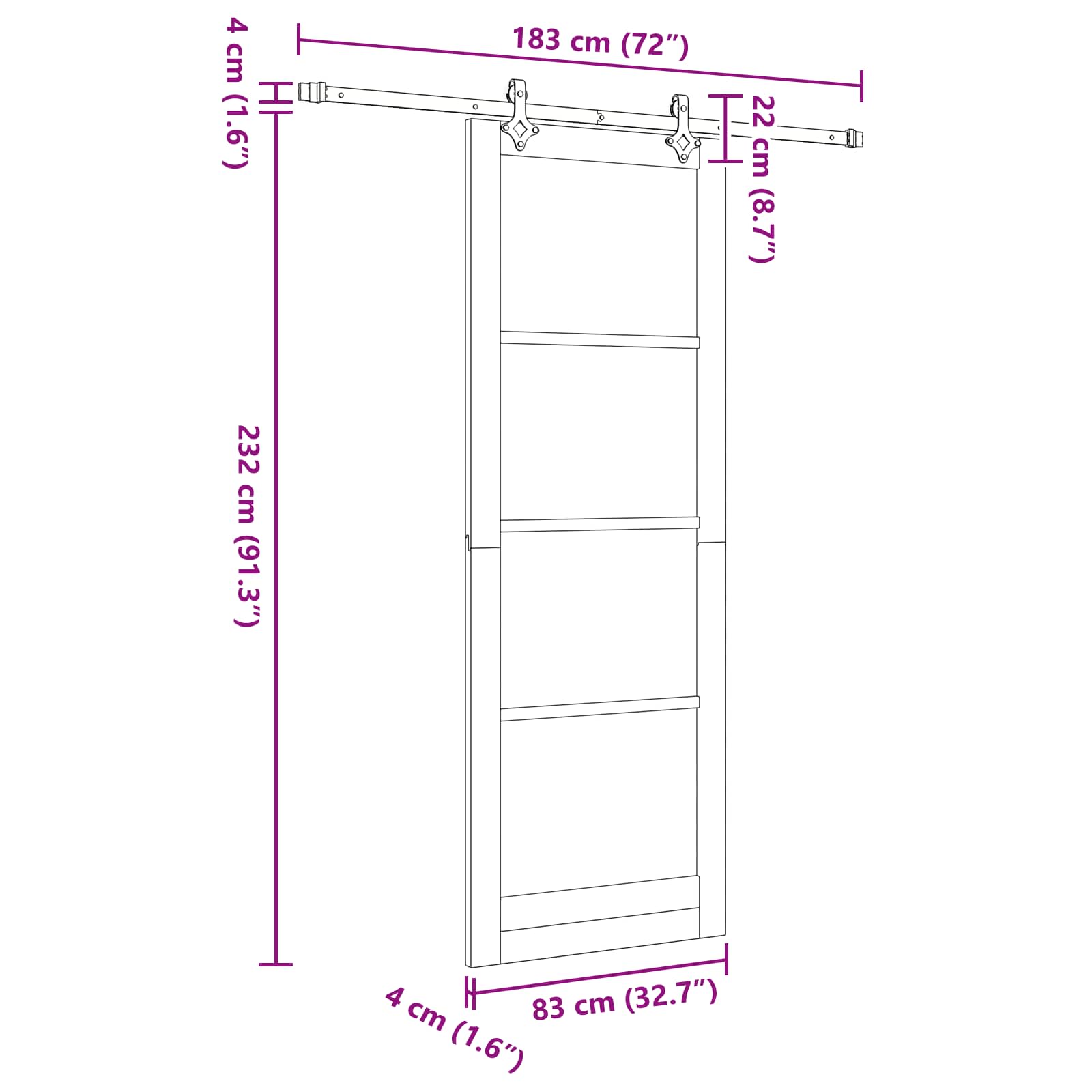 Klizna vrata Bijela 83 x 232 cm Masivna borovina
