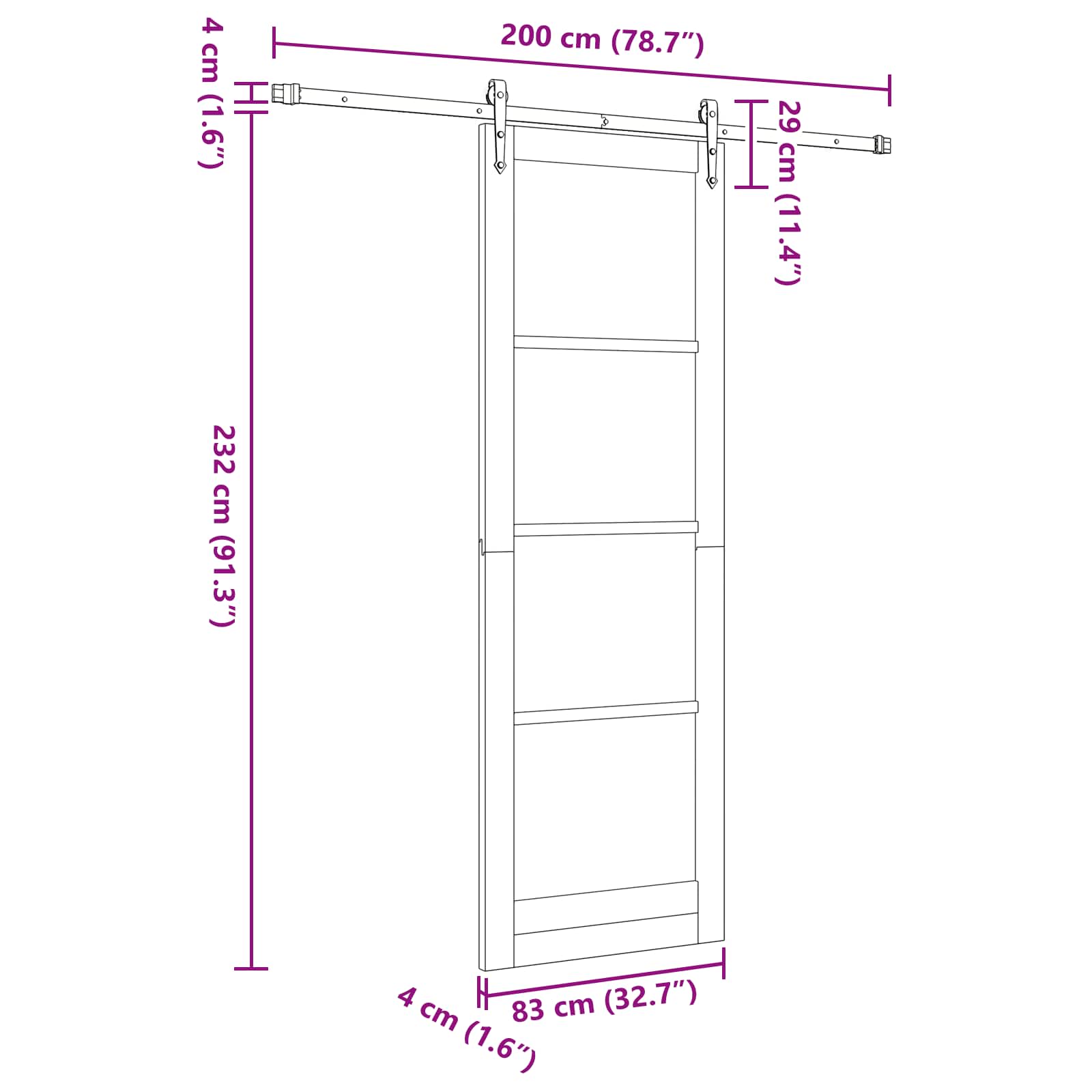 Klizna vrata ORKDAL Bijela i crna 83 x 232 cm Masivna borovina