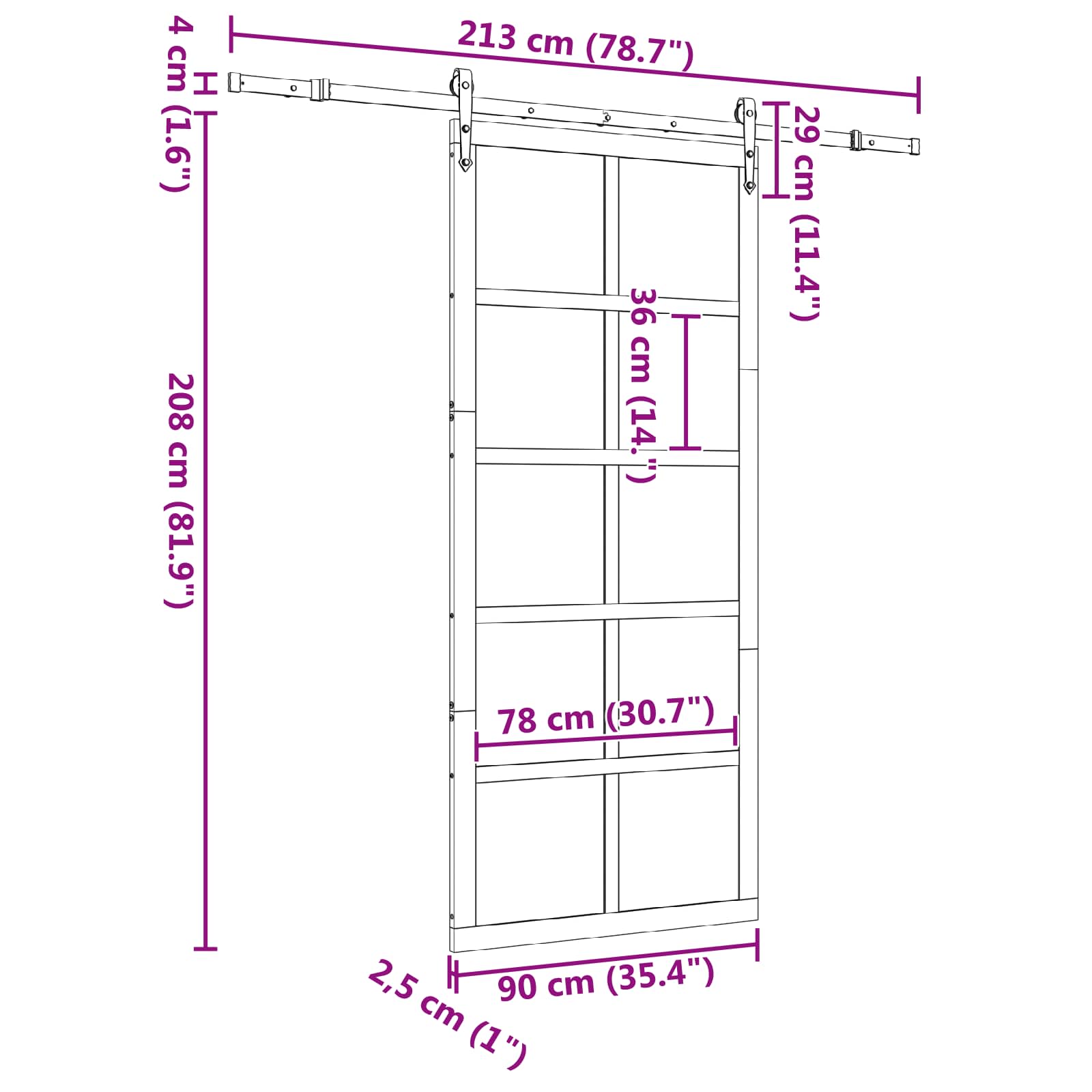 Klizna vrata Prirodna 90 x 208 cm Masivna borovina