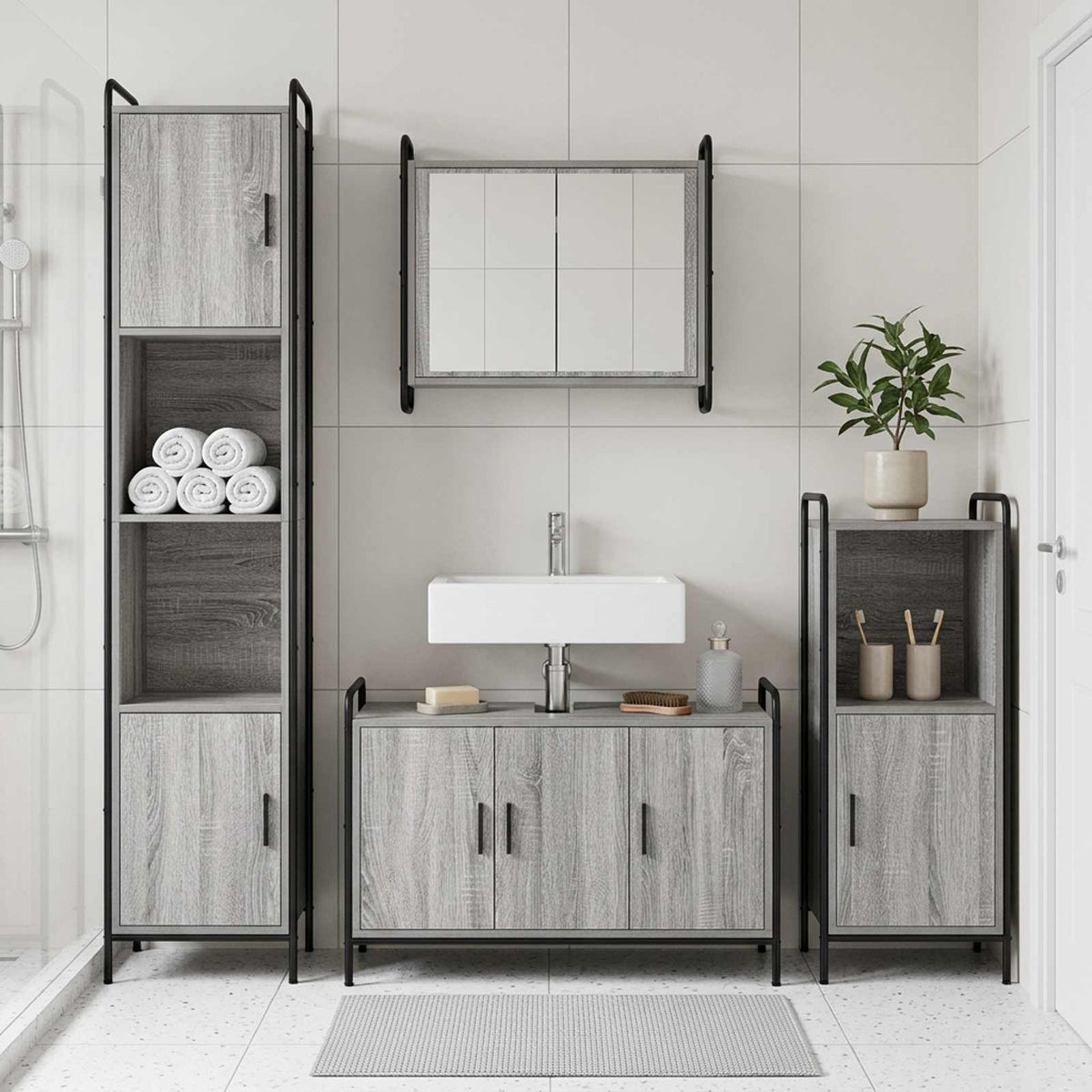 Set ormarića za kupaonicu 3 kom. Siva Sonoma 40 x 36 x 99,5 cm
