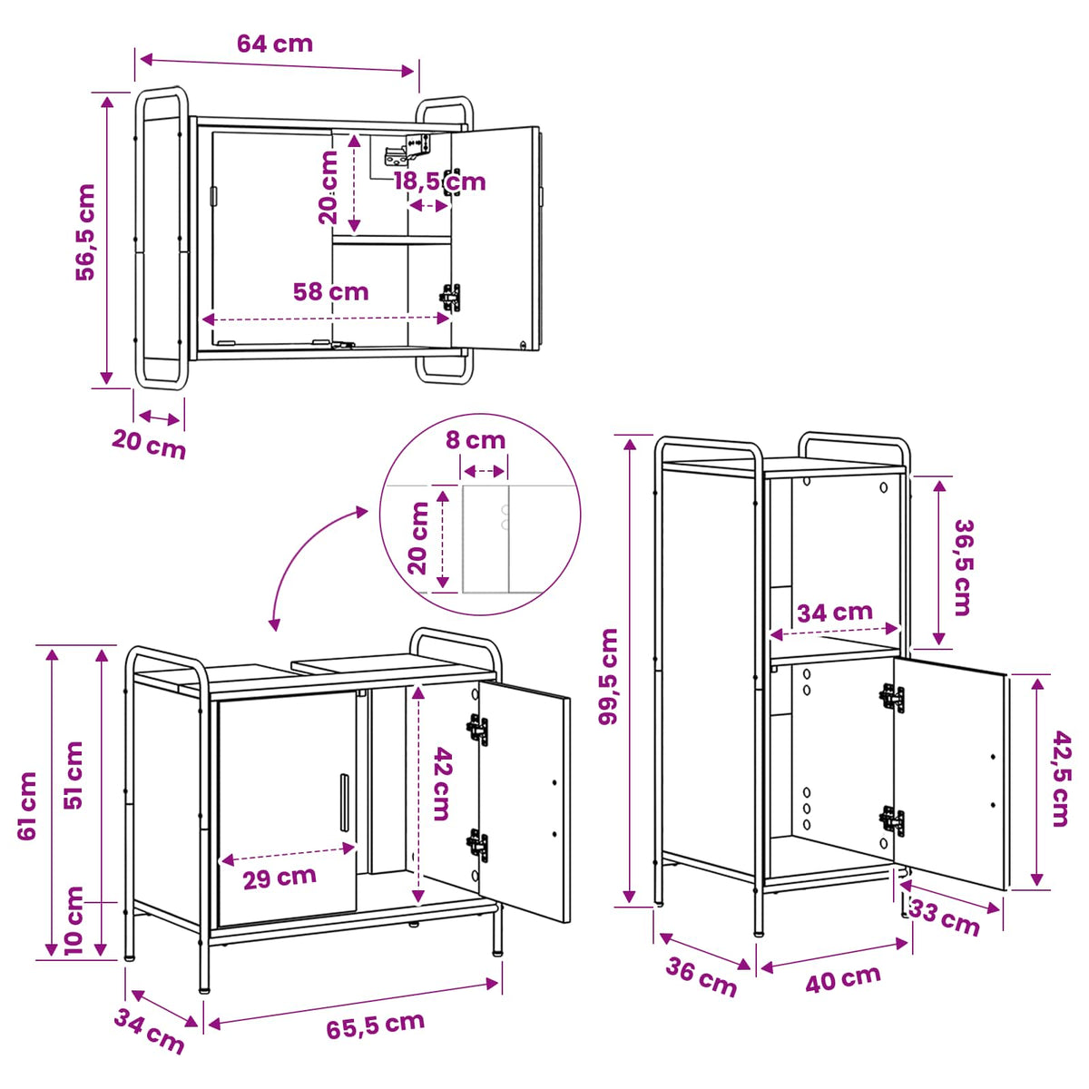 Set ormarića za kupaonicu 3 kom. Crni hrast 40 x 36 x 99,5 cm