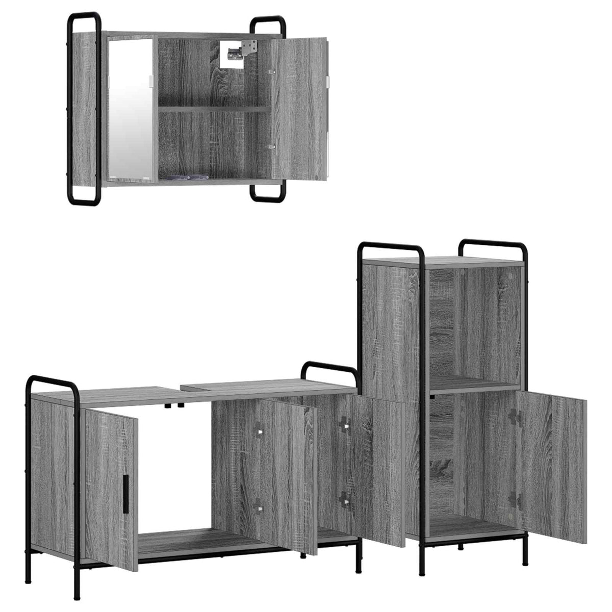 Set ormarića za kupaonicu 3 kom. Siva Sonoma 40 x 36 x 99,5 cm