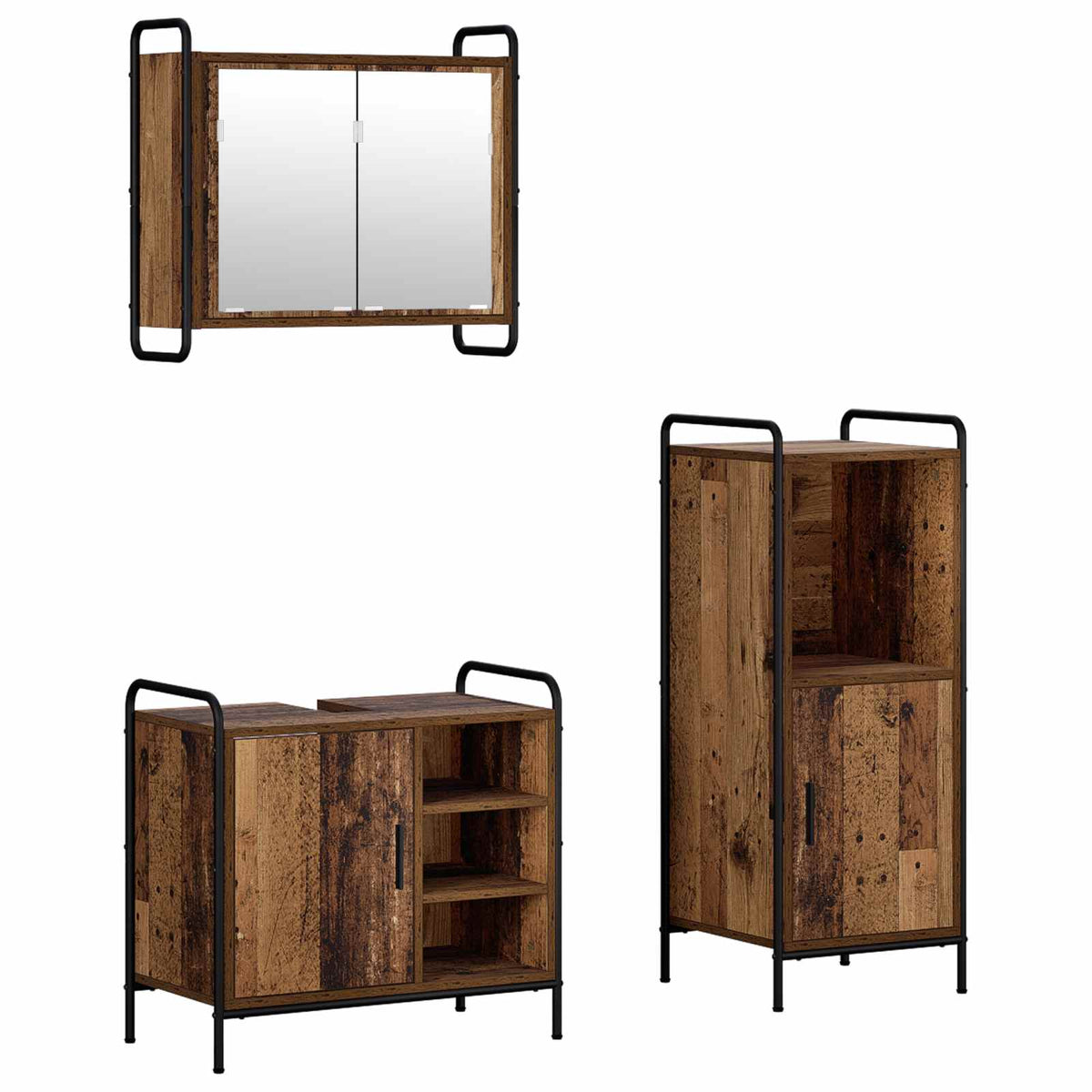 Set ormarića za kupaonicu 3 kom. Staro drvo 40 x 36 x 99,5 cm