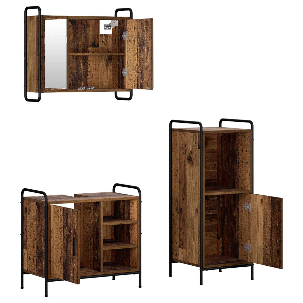 Set ormarića za kupaonicu 3 kom. Staro drvo 40 x 36 x 99,5 cm