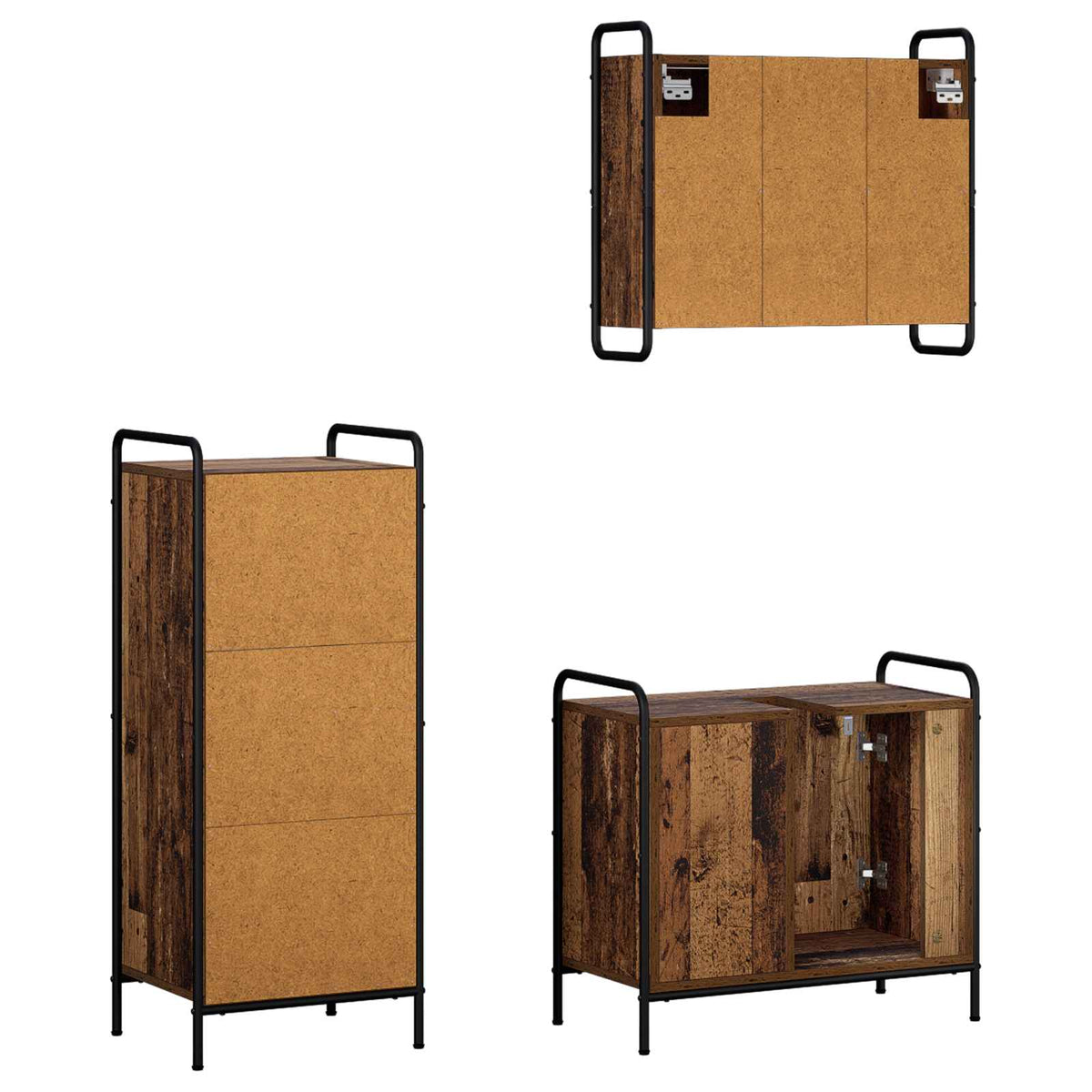 Set ormarića za kupaonicu 3 kom. Staro drvo 40 x 36 x 99,5 cm