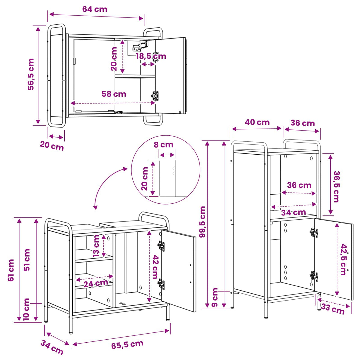 Set ormarića za kupaonicu 3 kom. Staro drvo 40 x 36 x 99,5 cm