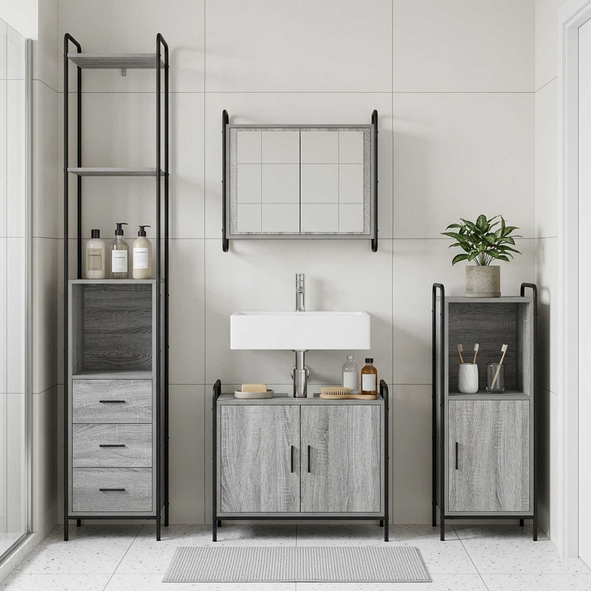Set ormarića za kupaonicu 3 kom. Siva Sonoma 40 x 36 x 181 cm