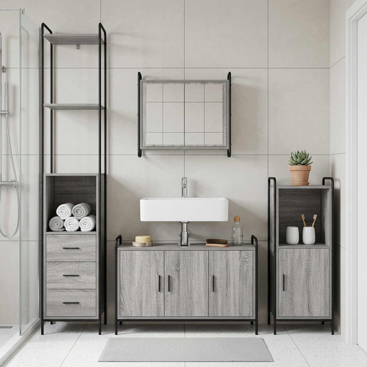 Set ormarića za kupaonicu 3 kom. Siva Sonoma 40 x 36 x 181 cm