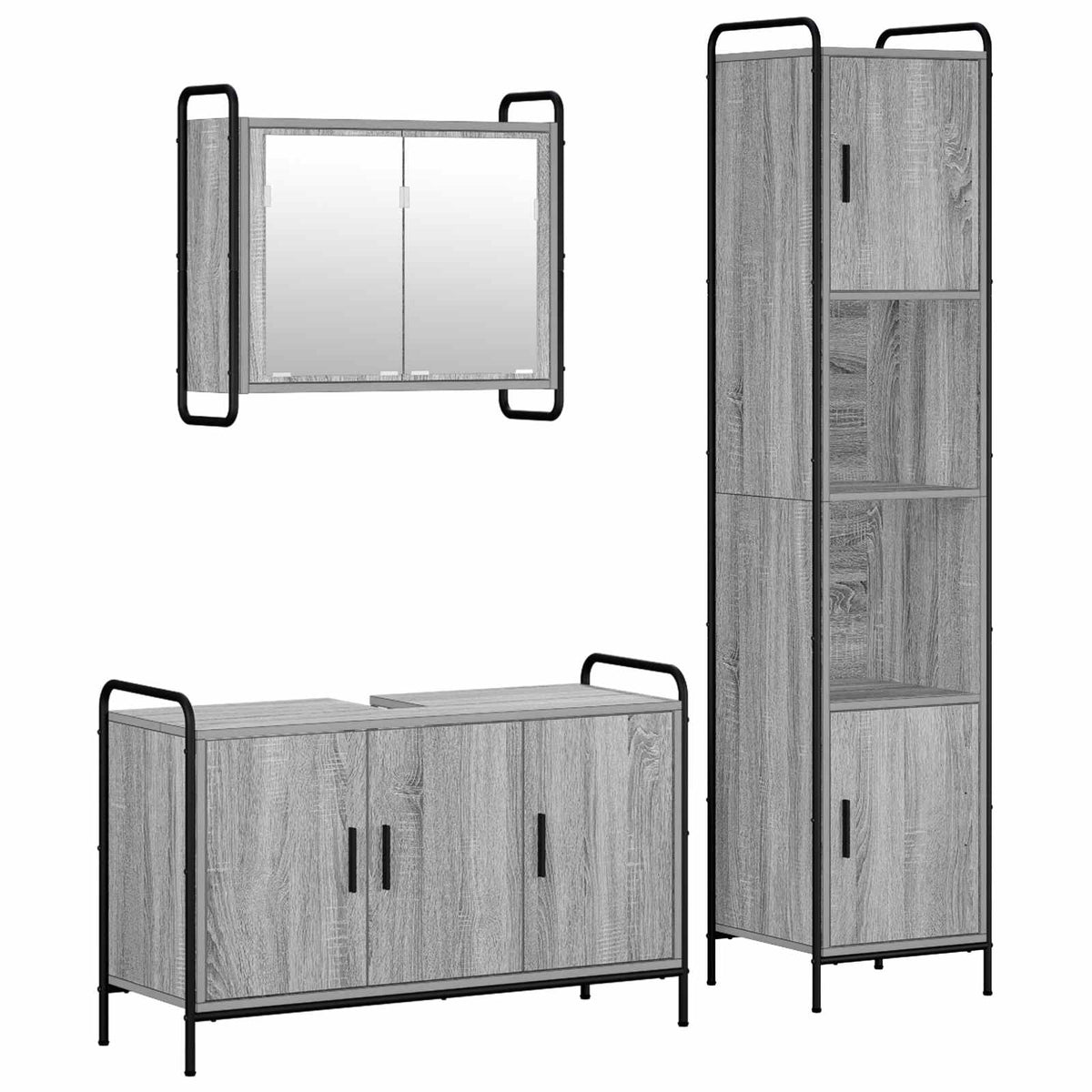 Set ormarića za kupaonicu 3 kom. Siva Sonoma 40 x 36 x 181 cm