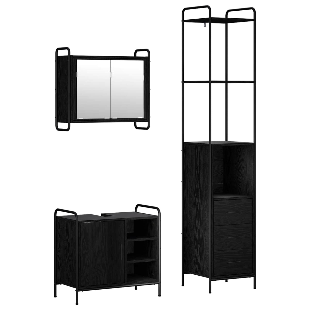 Set ormarića za kupaonicu 3 kom. Crni hrast 40 x 36 x 200,5 cm
