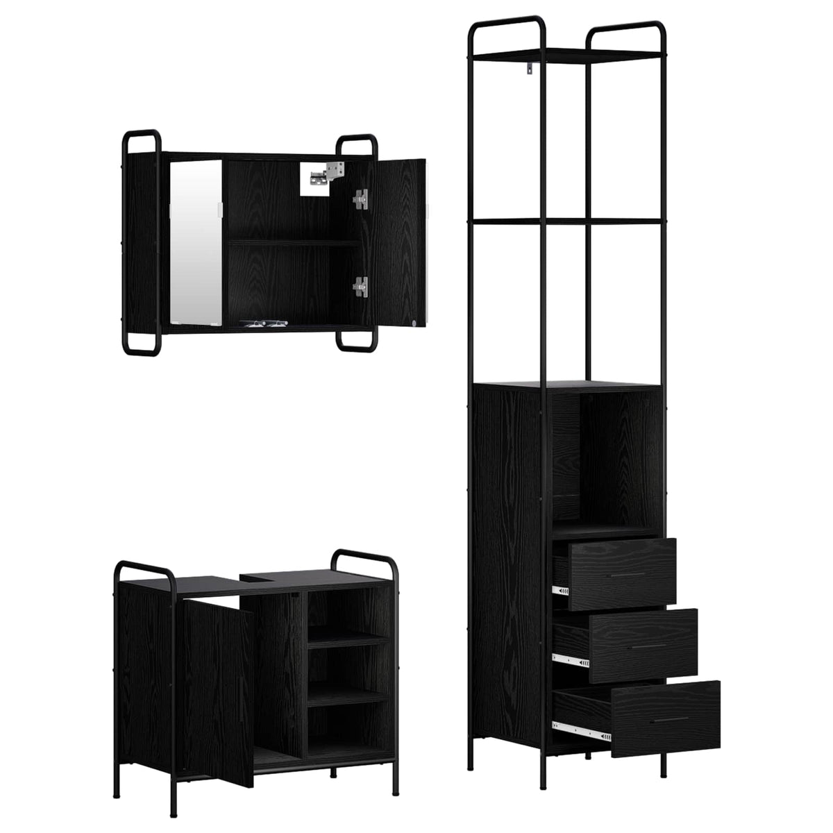 Set ormarića za kupaonicu 3 kom. Crni hrast 40 x 36 x 200,5 cm