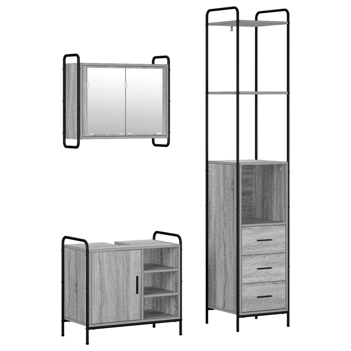 Set ormarića za kupaonicu 3 kom. Siva Sonoma 40 x 36 x 200,5 cm