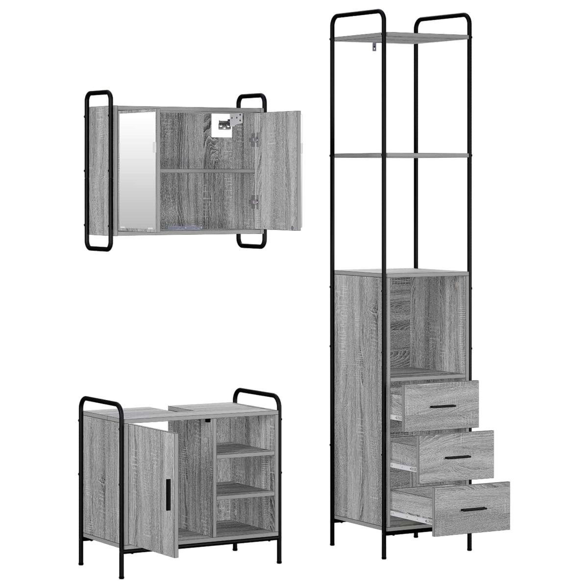 Set ormarića za kupaonicu 3 kom. Siva Sonoma 40 x 36 x 200,5 cm