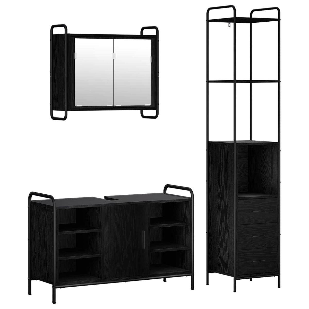 Set ormarića za kupaonicu 3 kom. Crni hrast 40 x 36 x 200,5 cm