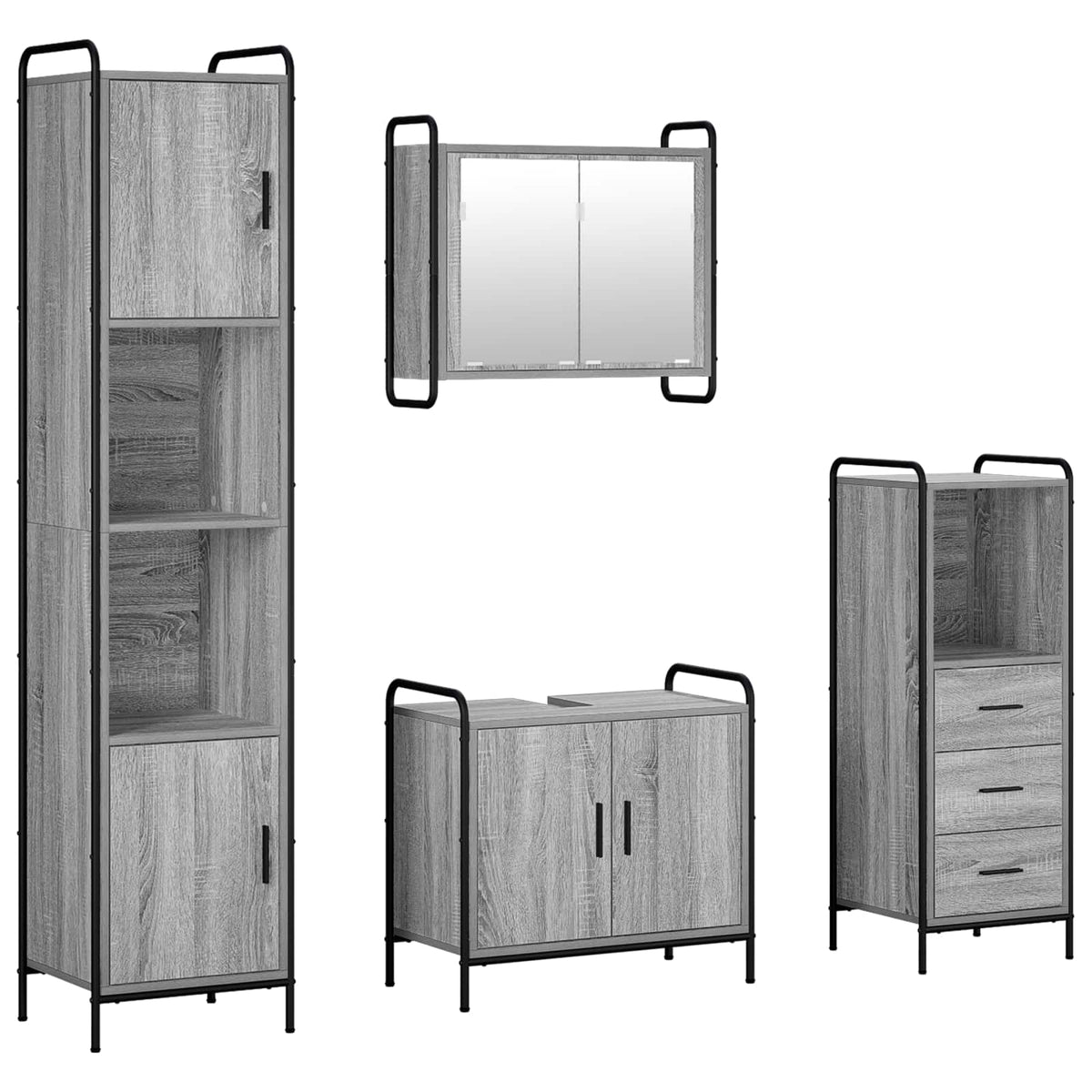 Set ormarića za kupaonicu 4 kom. Siva Sonoma 40 x 36 x 181 cm