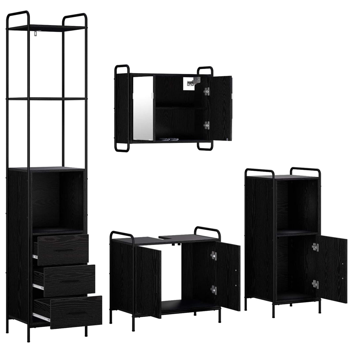 Set ormarića za kupaonicu 4 kom. Crni hrast 40 x 36 x 200,5 cm
